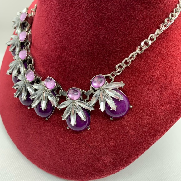 Daisy Inspired Statement Necklace with Clear and Purple Stones - Picture 2 of 4